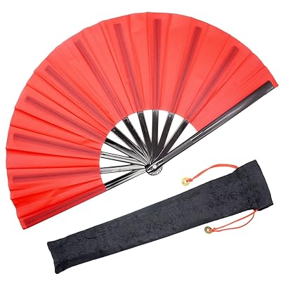 OMyTea Chinese Kung Fu Tai Chi Large Hand Folding Fan for Men/Women - with a Fabric Case for Protection - for Performance/Dance/Fighting/Gift (Red)