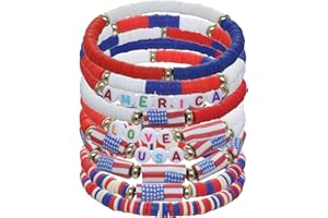 Cooluckday 4th of July Bracelets American Flag Bracelet Colorful Surfer Bracelets for Women Girls Clay Bracelet Stackable Rainbow Friendship Bracelet Gifts
