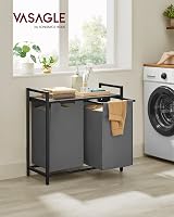 VASAGLE 2-Compartment Laundry Hamper with Shelf 92 L Slate Grey Rustic Brown view 2