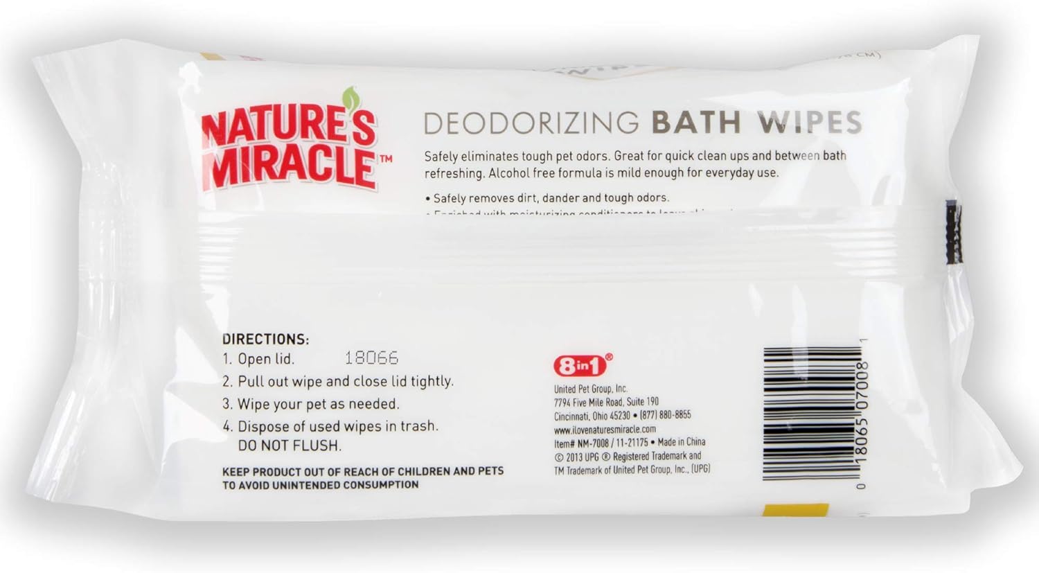 Nature's Miracle NM-7008 Deodorizing Honey Sage Wipes, 100 Count