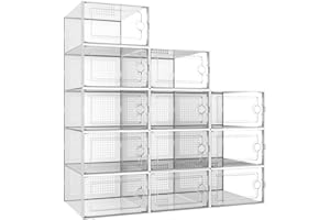 Potahouse® Shoe Storage Organizer, 12 Pack X-Large Stackable Shoe Box with Lids, Fit US Size Women's 12 Men's 11, Sneaker Storage Container Space Saving for Entryway Closet Dorm, White