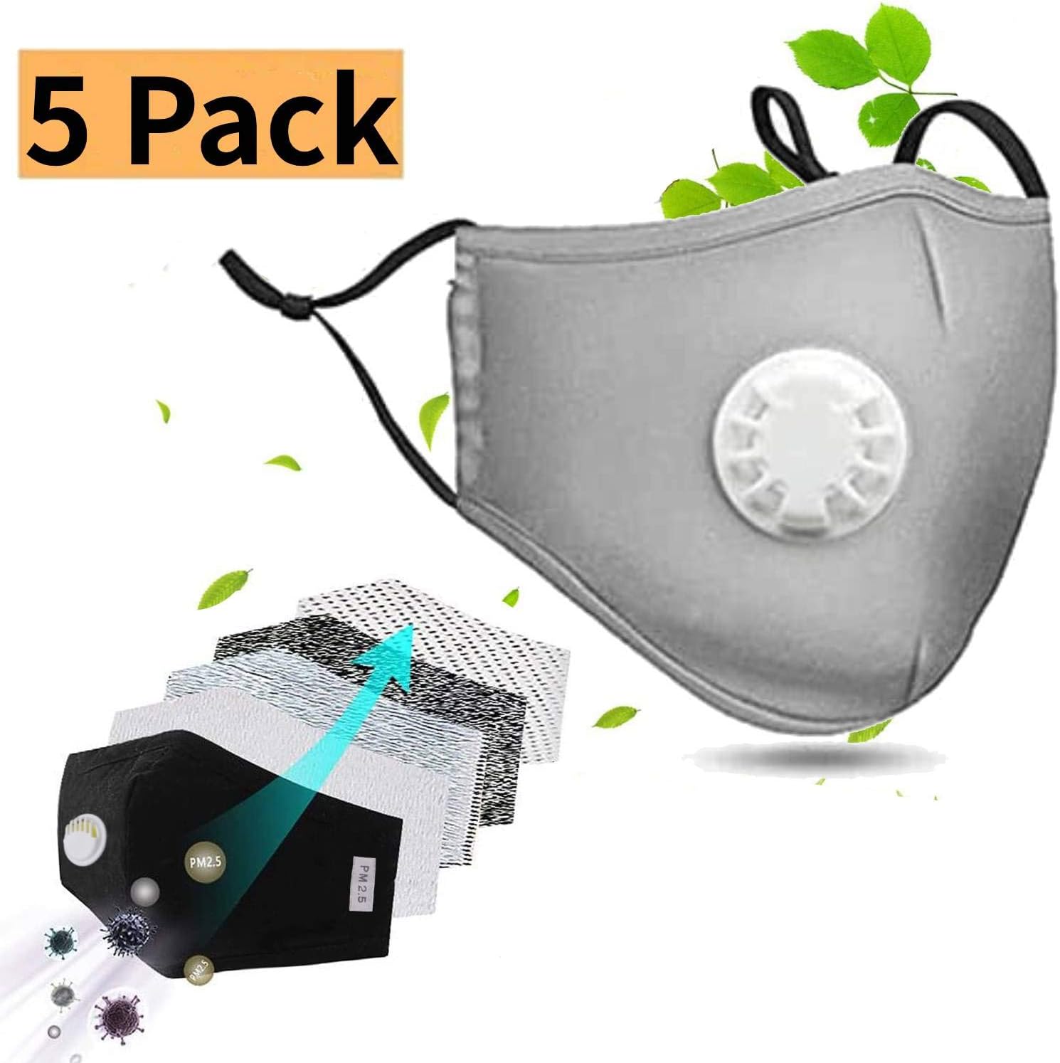 Cotton with Breathing Insert 3D Protection washable Mouth cloth for VirĂ¹s for GĂ©rms CoronĂ¡ VirĂ¹s CoronĂ¡virus FlĂ¹ protection Comfort Breathable 5Pack