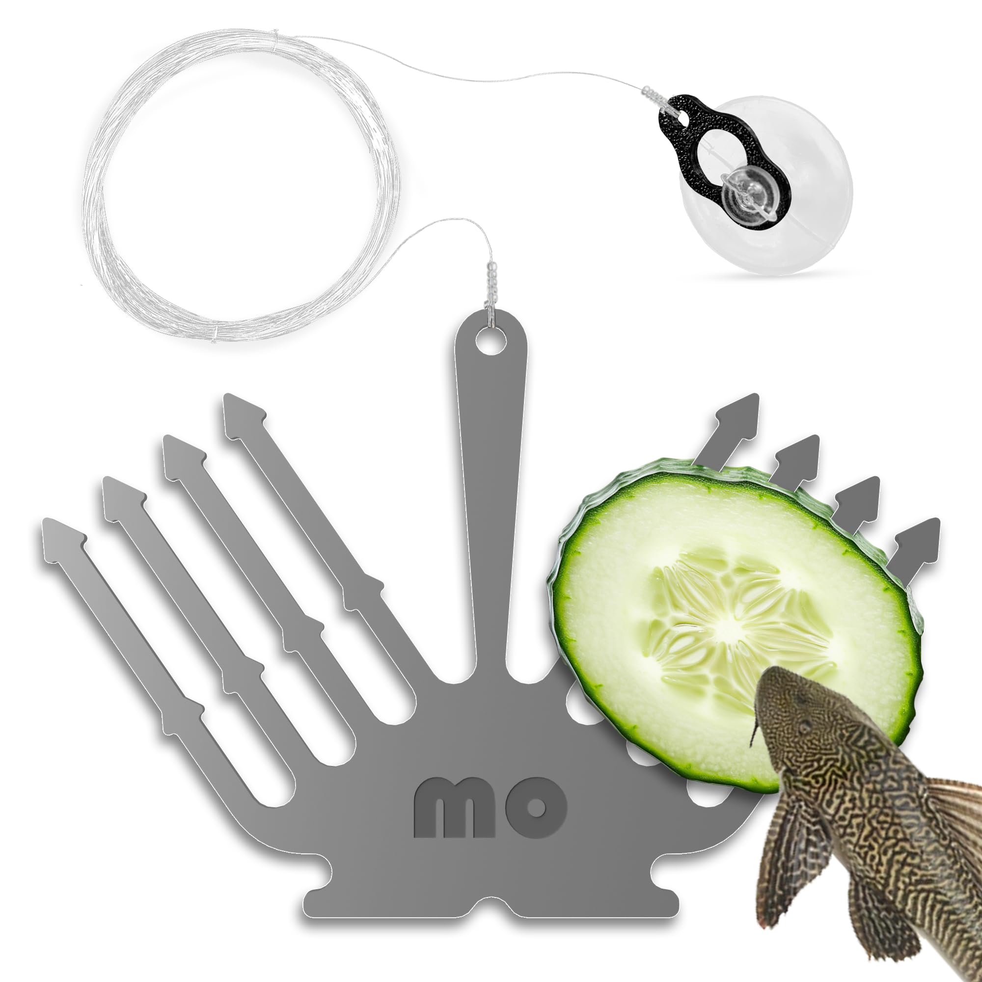 Mars Outpost Deluxe Cucumber Holder Pleco Feeder for Aquarium/Fish Tank - Stainless Steel with Suction Cup and Retrieval Line for Fresh and Salt Water Easy Cleaning Vegetable Holder Veggie Feeder