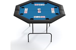 Octagon Poker Table with Collapsible Legs, Casino Leisure Table with Water-Resistant Cushioned Rail, Blackjack Gaming Tables 