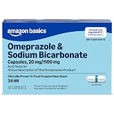 Amazon Basics Omeprazole and Sodium Bicarbonate Capsules, 20 mg/1100 mg, 24-Hour Frequent Heartburn Medicine, Acid Reducer Pills, 42 Count (Previously Care)