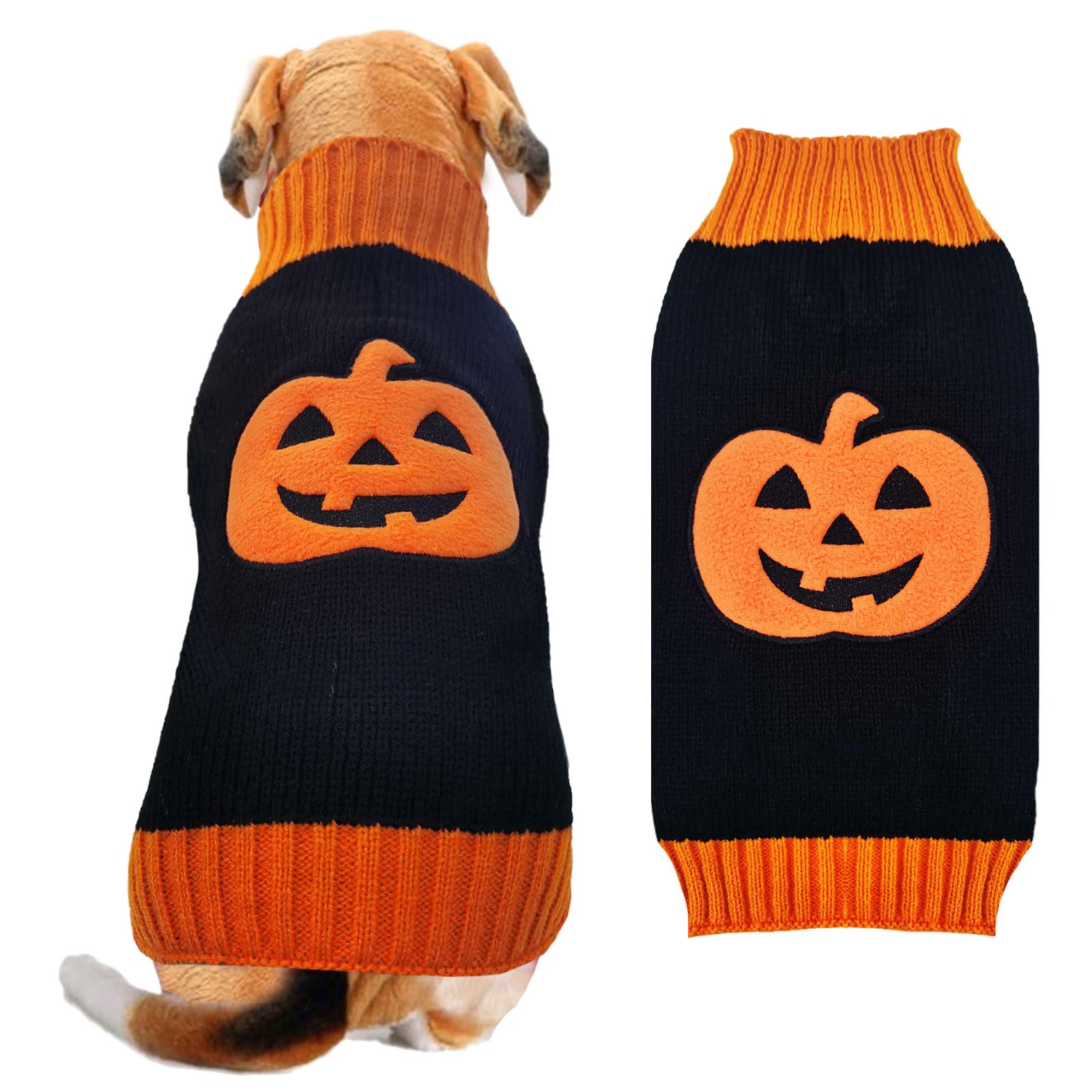 ABRRLO Halloween Dog Jumpers Pumpkin Sweater Dog Halloween Costumes Puppy Cat Turtleneck Knitwear Winter Warm Pet Clothes Funny Holiday Party Outfit Apparel for Small Midum Large Dogs(Black,XXL)