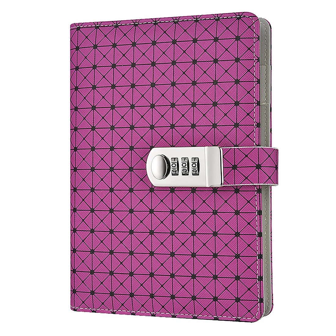 NectaRoy PU Leather Password Wire Binding Notebook Writing Journal Diary Planner Organizer, Grid Pattern Lined Notepad Personal Sketchbook with Coded Lock, Pen Holder, A5 Size 210x145mm