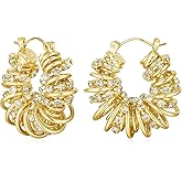 Catuni Chunky Gold Hoop Earrings Statement Earrings for Women Sparkly Rhinestone CZ Thick Hoop Earrings