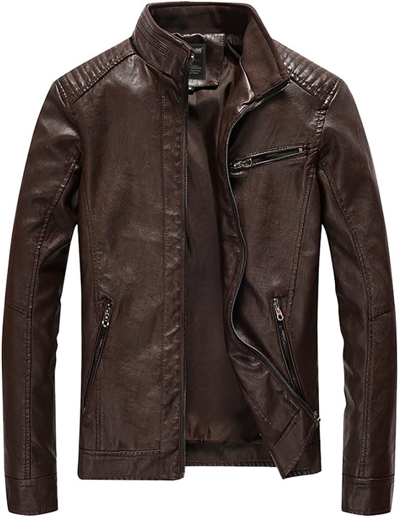 Nantersan Men's Leather Jacket Stand Collar PU Mens Faux Fur Coats Motorcycle Jacket