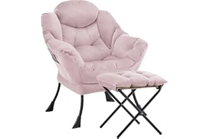 Aunekiv Lazy Chair with Ottoman, Comfy Upholstered Reading Armchair, Modern Accent Lounge Chair with Big Side Pocket, Leisure