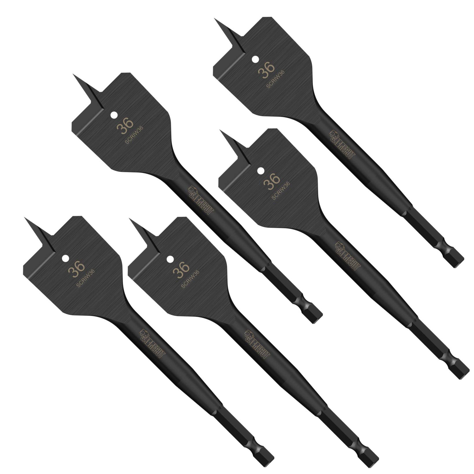 5 x SabreCut SCRIW36_5 36mm x 152mm Impact Rated Flat Wood Spade Bits for Softwood Hardwood Chipboard
