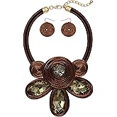 JHWZAIY Chunky African Statement Necklace For Women Tribal Fashion Costume Jewelry Earring Sets Unique Colorful Big Rhinestone Crystal Pendent Collar Choker Bib Handmade