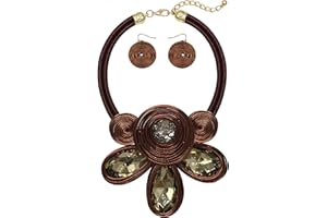 JHWZAIY Chunky African Statement Necklace For Women Tribal Fashion Costume Jewelry Earring Sets Unique Colorful Big Rhinestone Crystal Pendent Collar Choker Bib Handmade