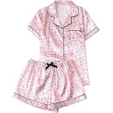 BEAUDRM Women's Silk Satin Pajama Set Leopard Print Sleepwear Cheetah Short Sleeve Button Down Pjs Shorts Loungewear