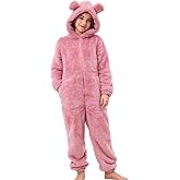 Kissonic Girls Fleece Zip Up Jmpsuits Hooded Onesie Rompers Kids Costume Winter Clothes