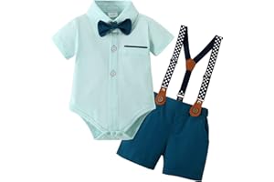 ZOEREA Baby Boy Clothes Suit Infant Short Sleeve Gentleman Outfits Dress Shirt+Bowtie+Suspender Shorts 0-18M