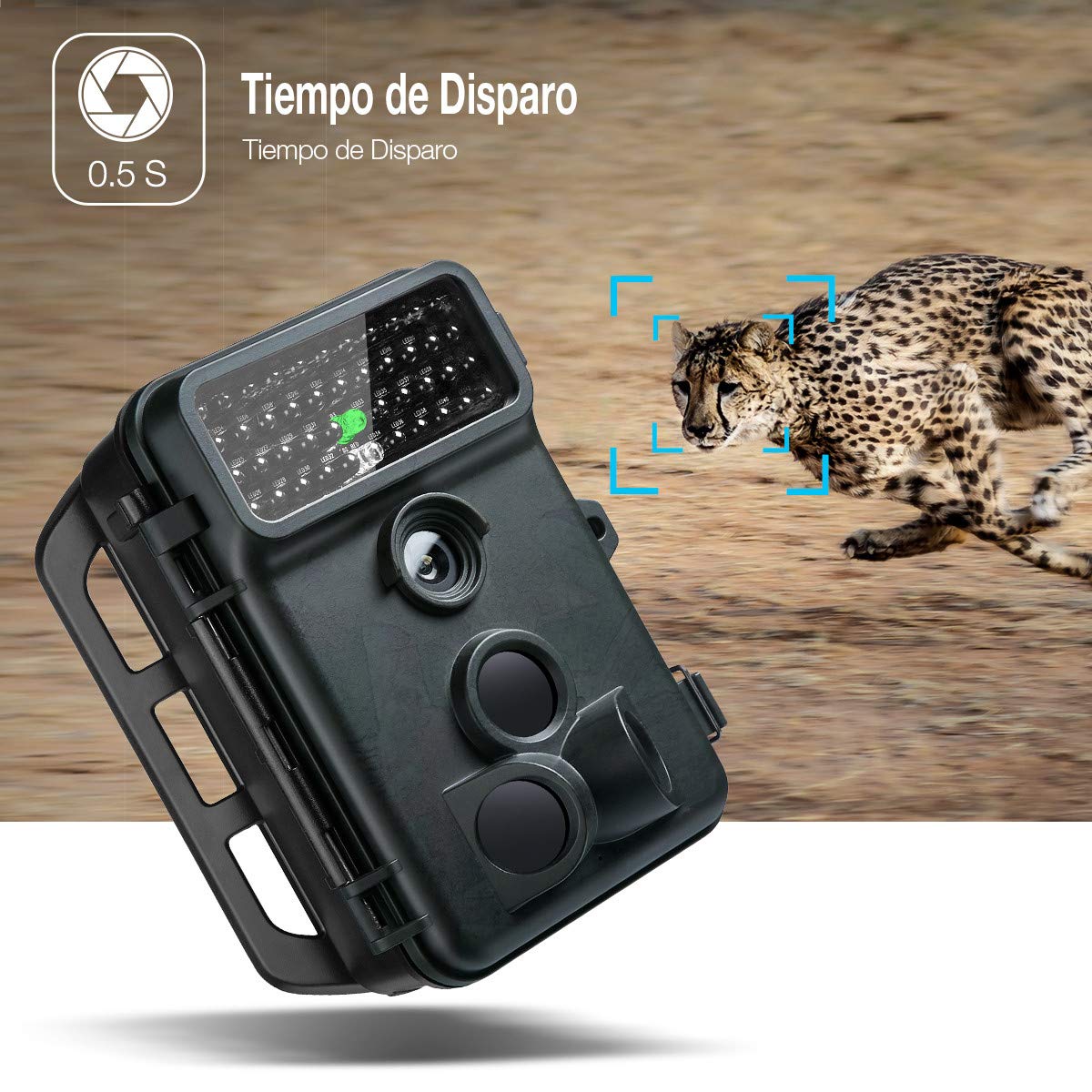 Powerextra Cámara de Caza Vigilancia 16MP Full HD 1080P Angular Amplio de 120° 42pcs IR Leds Visión Nocturna con hasta 20M Monitor LCD de 2.4\'\' Cámara de Vigilancia IP66 Resistente Intemperie