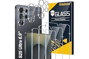 firtstnow 3 Pack Glass Screen Protector for Samsung Galaxy S25 Ultra [6.9 inch] + 3 Pack Camera Lens Protector, 9H Tempered Glass, Fingerprint Unlock, HD Clear Case Friendly Anti-Scratch