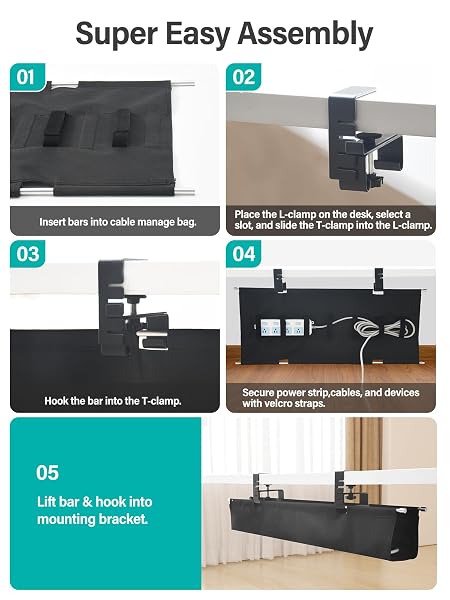 [UPGRADED] 49.2″ UNDER DESK CABLE MANAGEMENT TRAY, ORAPOKE CABLE MANAGEMENT UNDER DESK NO DRILL, LARGE FABRIC CORD HIDER FOR WIRE ORGANIZATION, CORD ORGANIZER SUPPORTS UP TO 30LBS FOR OFFICE, HOME