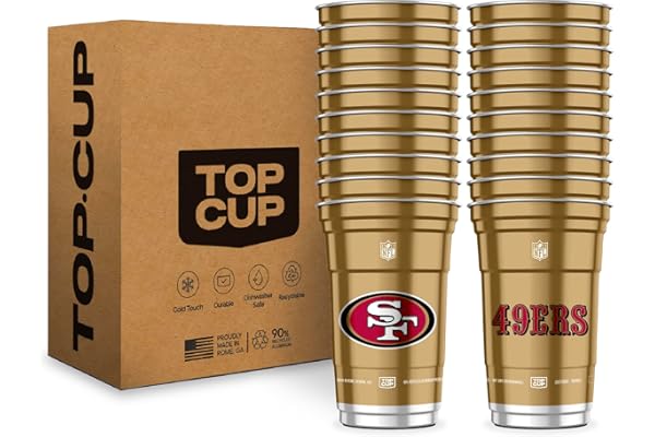 Top Cup NFL San Francisco 49ers 20 oz Reusable Aluminum Cups 20 Count | Officially Licensed, Durable, Reusable & Recyclable, Made in USA