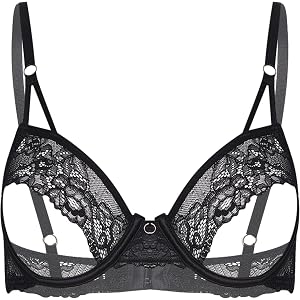 Agoky Women Adjustable Shoulder Straps Non-Padded Lingerie Brassiere Open Nipples Hollowing Out Unlined Bra