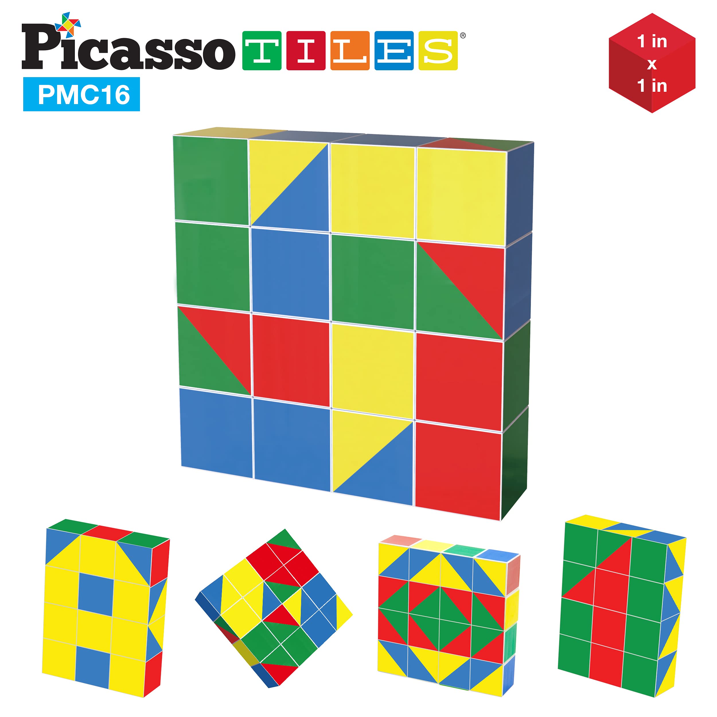 Picasso Cubes 16 Piece Magnetic Puzzle Game Magic Cube Puzzles Brain Teaser Set Kids Toy Magnet Pattern Block Matching Toys with Free Ideabook 100+ Inspirations Included STEM Learning Early Education