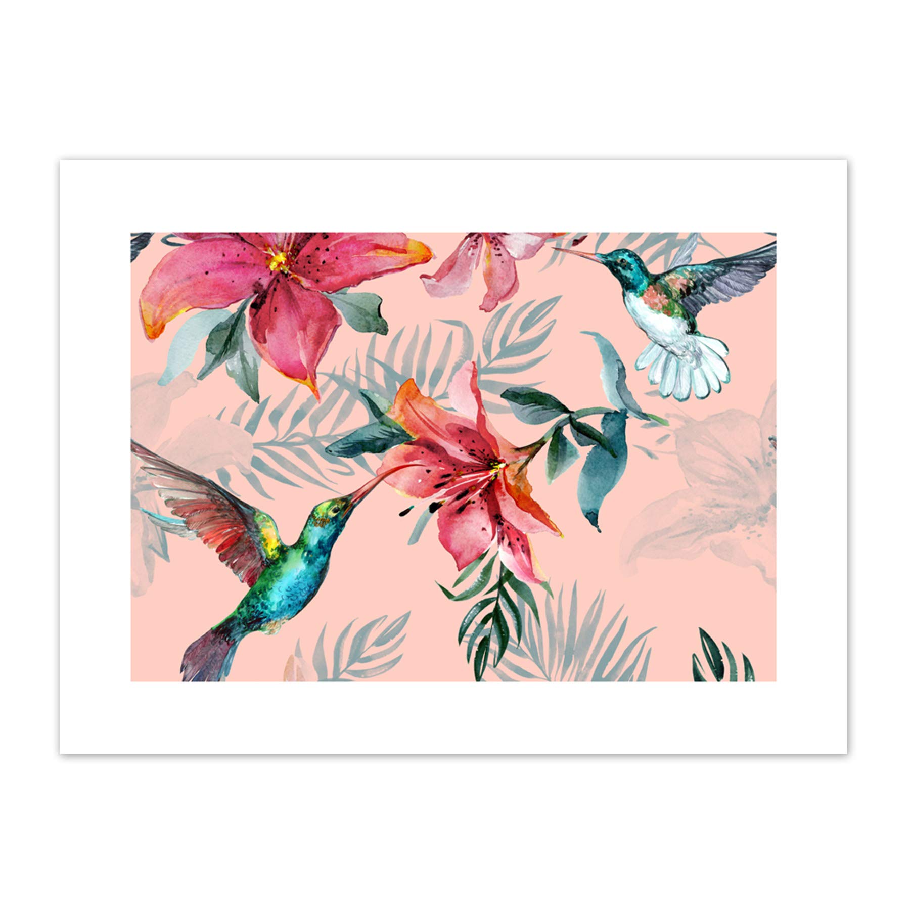 Wee Blue Coo Hummingbirds And Lilies Art Print Canvas Premium Wall Decor Poster