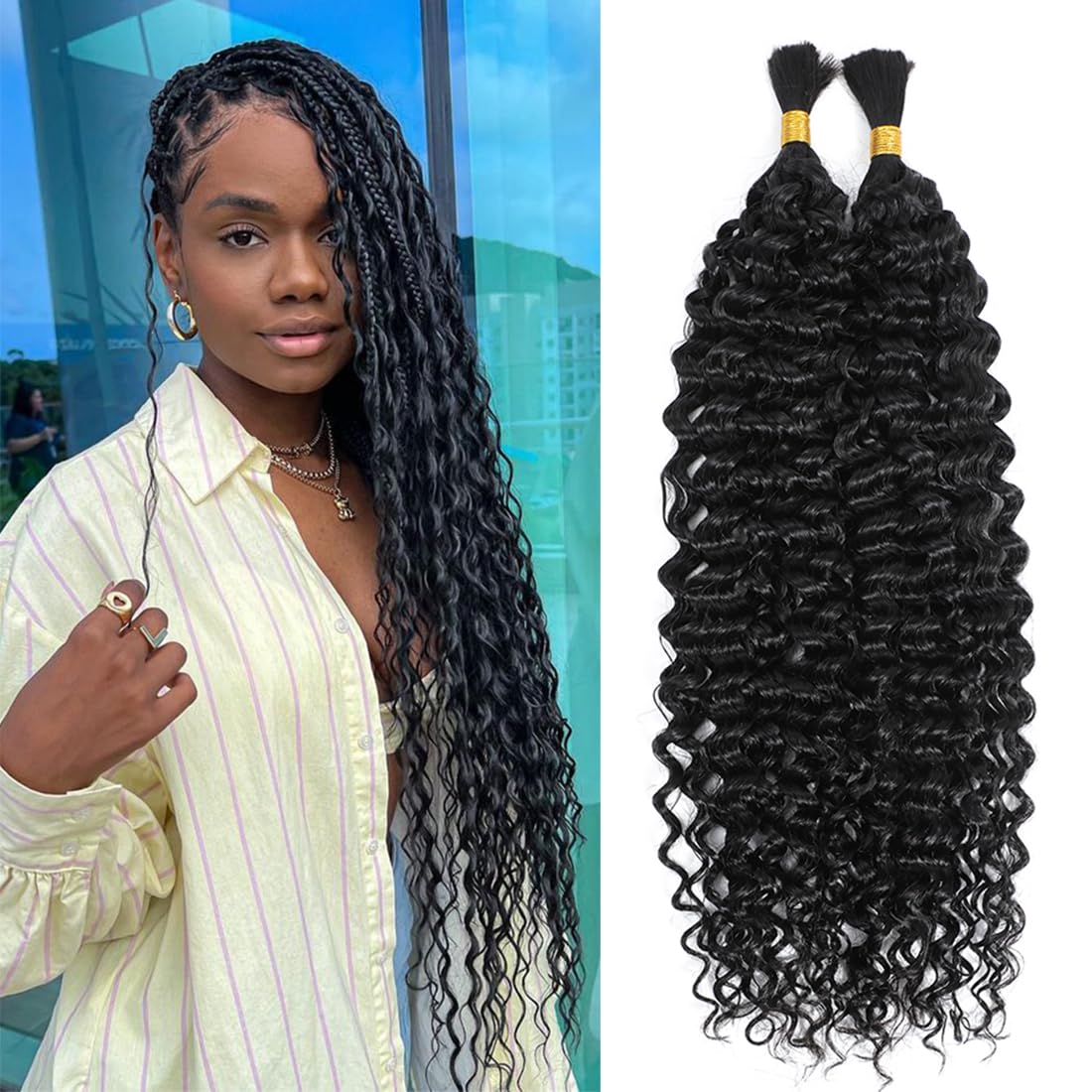 Photo 1 of AIVICO Water Wave Bulk Human Hair 100% Unprocessed Brazilian Virgin Human Hair Extensions Bundles for Braiding Hair Wet and Wave Micro Human Hair (1Pack-2PCS, 20inch, Natural Black)