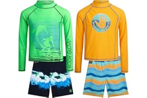 Body Glove Boys Swim Set - 4 Piece UPF 50+ Swim Trunks and Rash Guard for Boys Kids Swimwear Set (Sizes: 4-12)