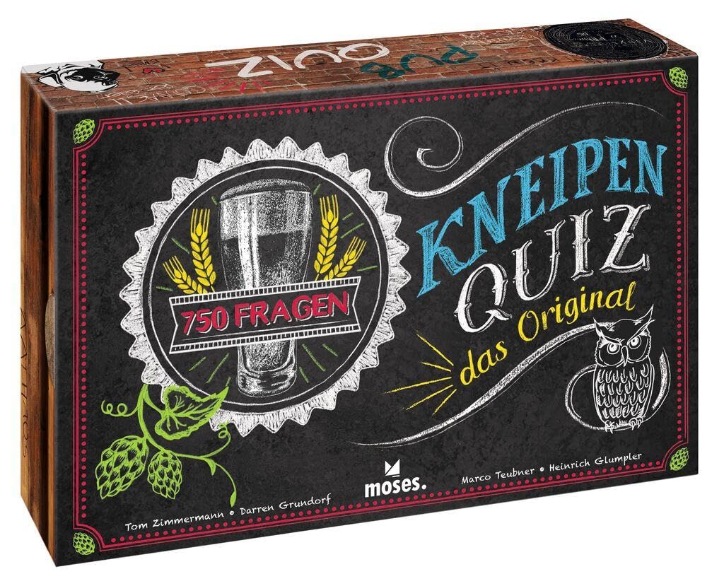 moses. Kneipenquiz – Das Original, Pub Quiz Spiel, Kooperatives Gesellschaftsspiel für Erwachsene in 3 Schwierigkeitsstufen, Allgemeinwissens ab 16 Jahren mit 750 kniffligen Fragen