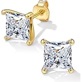 Moissanite Earrings - 0.8-5CT Square Cut Flat Back Studs Hypoallergenic 925 Sterling Silver Earrings 18k White Gold Plated Gift for Women Men