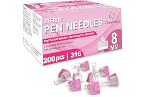 CareLiving Insulin Pen Needles 31G 8 mm (5/16"), 200 Count, Universal Fit Compatible with Most Pen Injector Device, Ultra-Thin for Comfortable Insulin Injection