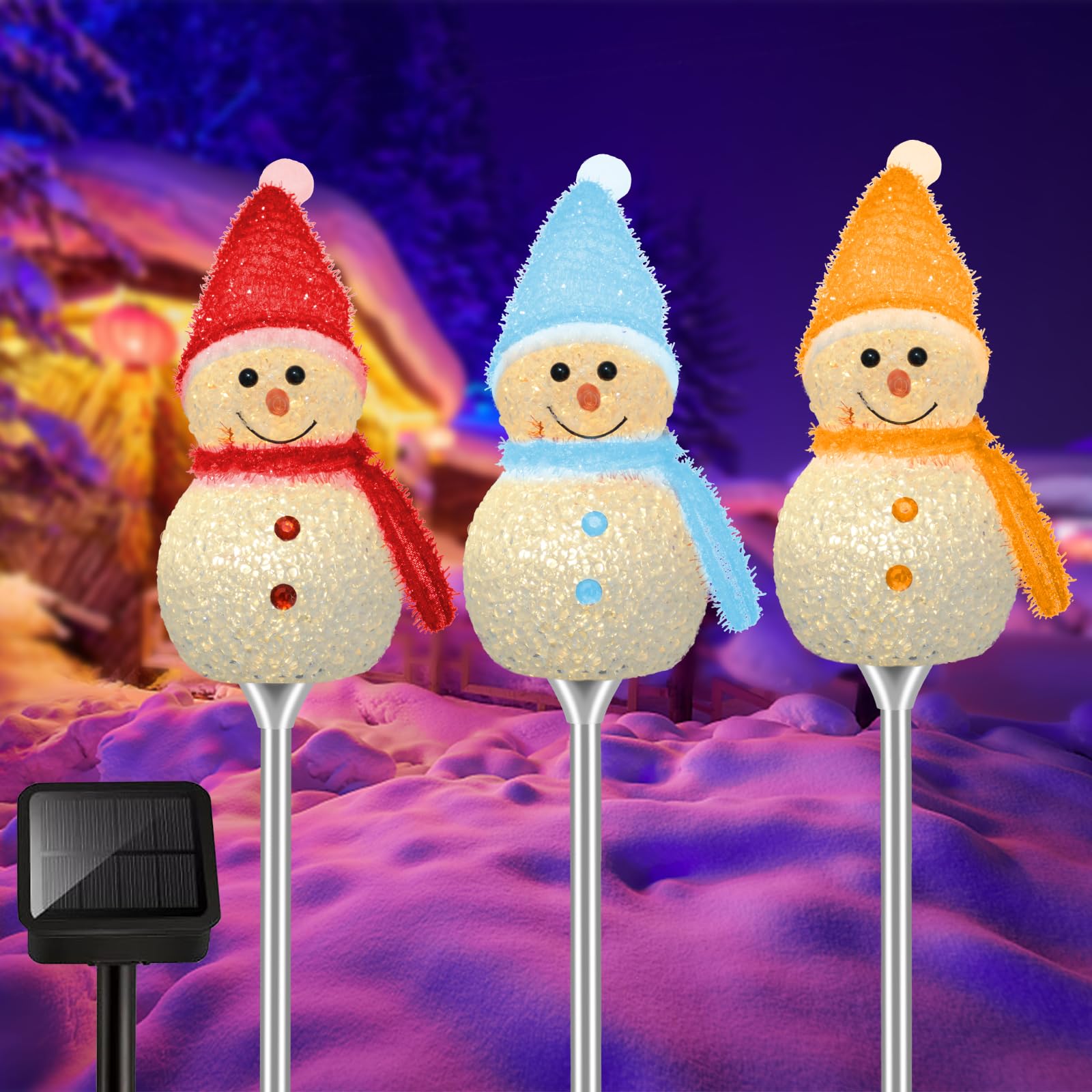 Solar Christmas Lights Outdoor 3 Pack Solar Powered Snowman LED Lights Christmas Decoration Solar Garden Lights Solar Snowman Light Pathway Lighting For Yard Patio Garden Decoration Xmas Ornament
