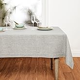 Solino Home Linen Tablecloth 60 x 120 Inch - 100% Pure Linen Oyster Grey Table Cloth for Rectangular Tables - Athena, Machine Washable Cloth Tablecloth for Spring, Easter, Mothers Day