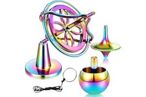 Lenwen 3 Pcs Precision Gyroscope Toy Spinner Top Anti Gravity Metal Balance Spinner Toy Accurate Gyro Desktop Flip Over Gaming for Adult Kid Home School Science Educational Party(Colorful)