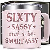Lifecapido 60th Birthday Gifts for Women, 14oz Sixty Sassy And A Bit Smart Assy Coffee Mug, 60 Year Old Birthday Gifts for 60 Year Old Woman, Mom, Grandma, Wife, Friends, 60th Birthday Gift Ideas
