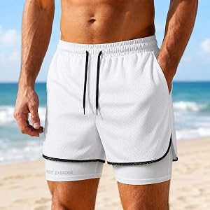 Men's 2 in 1 Running Shorts Quick Dry Workout Gym Shorts with Compression Liner