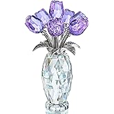 H&D HYALINE & DORA Crystal Rose Purple Flower Figurine,Rose Gifts for Mom Wife Grandma,Glass Flower Collectible Ornament Mother's Day Thanksgiving Anniversary Birthday Gifts