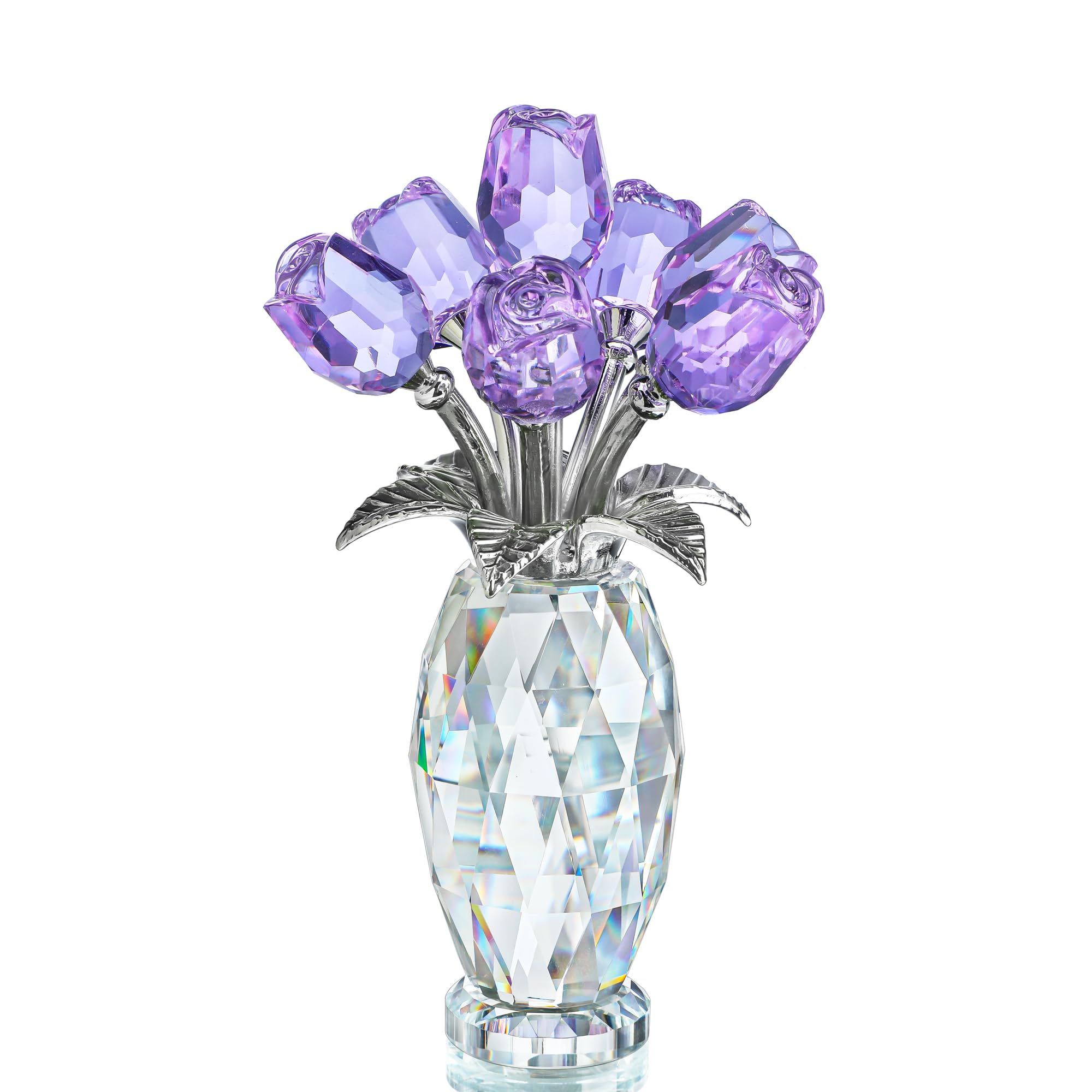 H&D HYALINE & DORA Crystal Rose Purple Flower Figurine,Rose Gifts for Mom Wife Grandma,Glass Flower Collectible Ornament Valentines Day Mother's Day