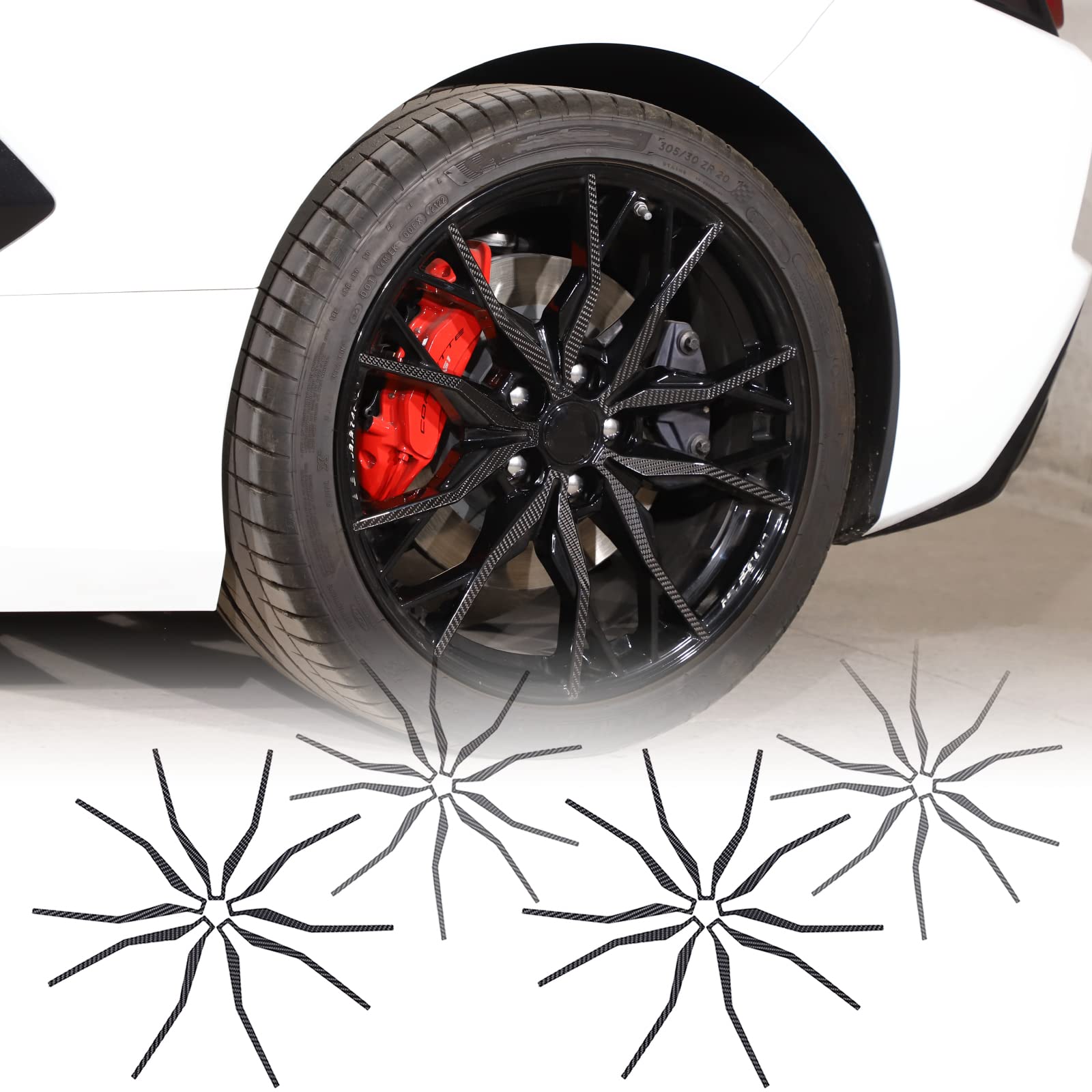 Photo 1 of Wheel Decals Stripe Stickers Compatible with Chevrolet Corvette C8 2020-2023, Carbon Fiber Car Wheel Rim Stickers, C8 Accessories 20 PCS (Carbon Fiber Pattern).