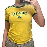 Brazil Shirt Graphic Baby Tees for Women Y2k Crop Top Brasil Jersey Vintage Summer Crop Tops 2000s Clothing