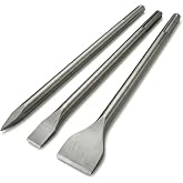 VIAVIC 24-Inch SDS Max Chisel Bits Set - 3 Piece Extra Long Demolition Kit (Scaling, Point, Flat) for Concrete Breaking &amp; Thinset Floor Tile Removal - 40Cr Heat-Treated Alloy Steel