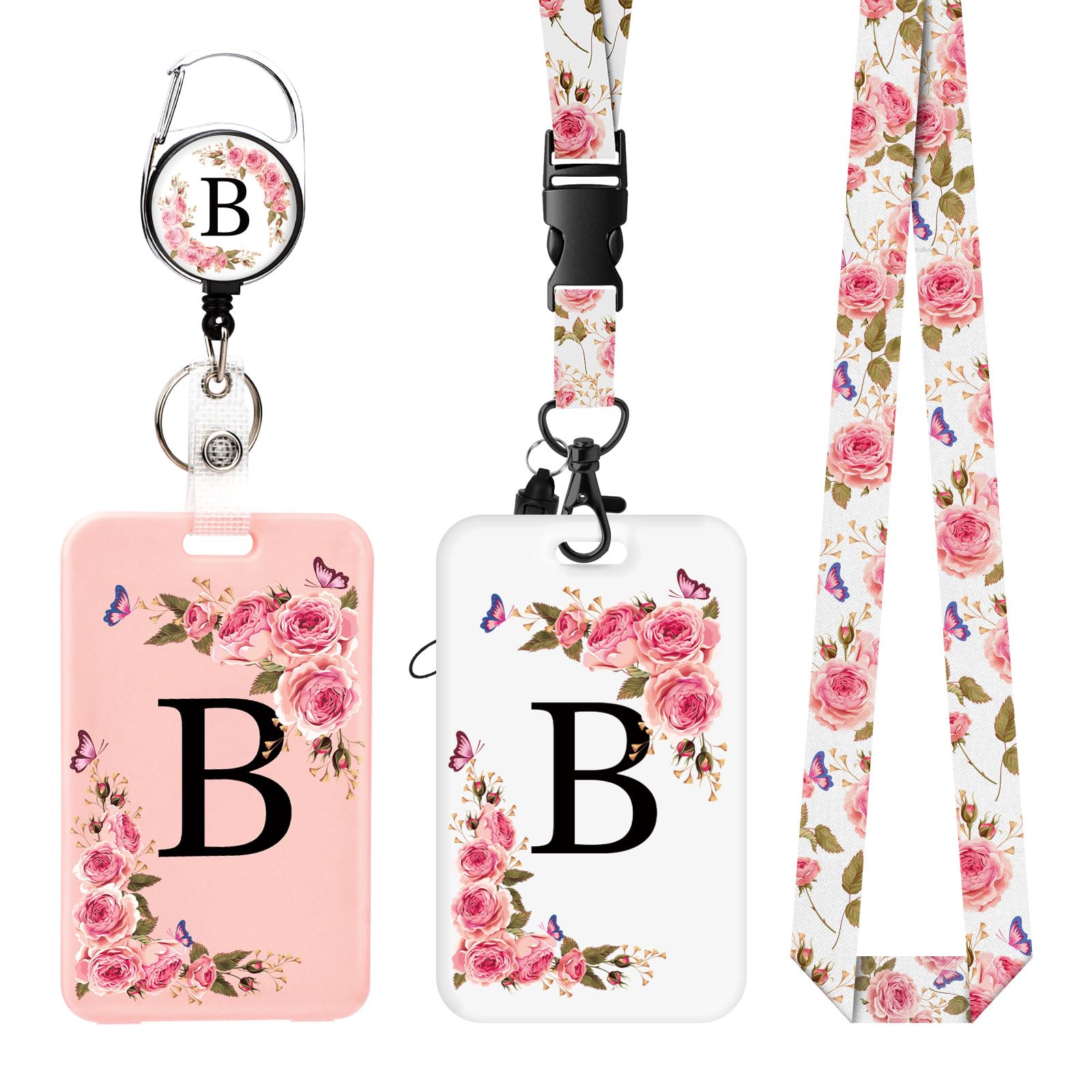 2 Pack A-Z Letter Lanyard with Card Holders, Personalized Card Holders with Retractable Badge Reels and Detachable Lanyard Straps for Women Nurse Teacher Student School Office (B) — image 1