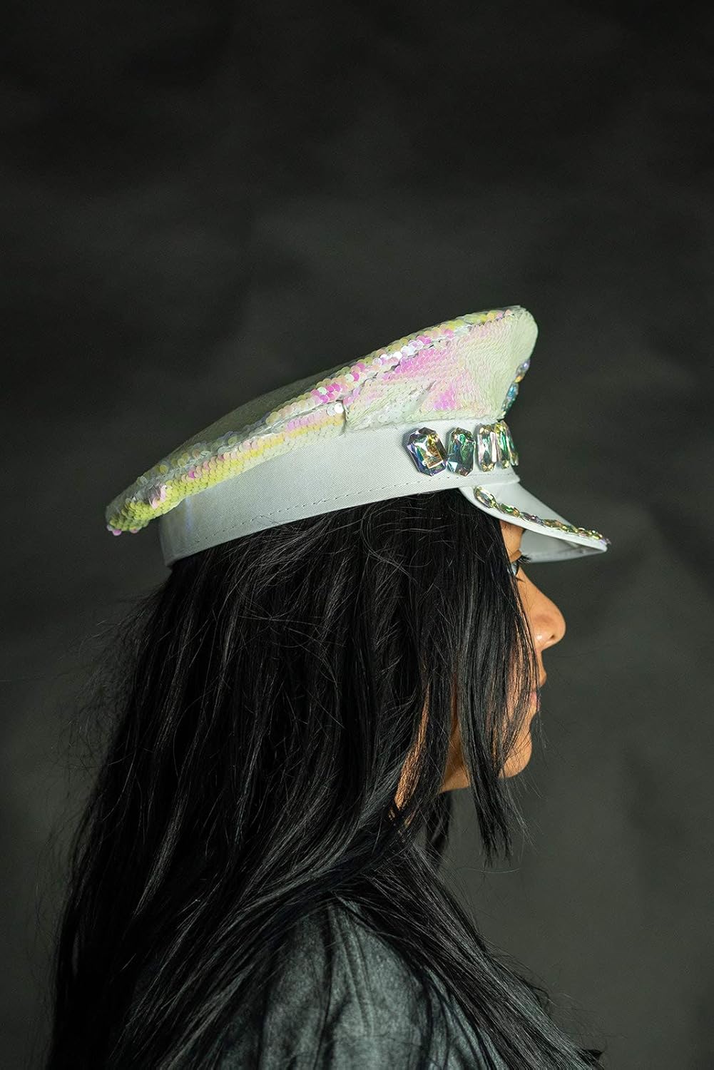 Nicky Bigs Novelties Iridescent Captains Jeweled Hat, White, One Size: Clothing