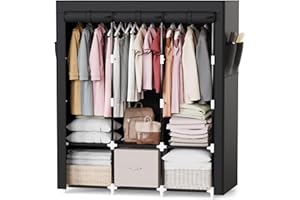 Mavivegue Portable Closet, Wardrobe Closet Organizer with Cover, 3 Hanging Rods and Shelves,Large Capacity for Bedroom, Living Room, Black, 50" W x 17" D x 64" H
