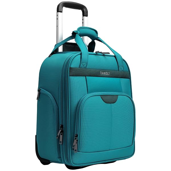 TIAWOLT PERSONAL ITEM 16-INCH UNDERSEAT CARRY ON LUGGAGE WITH WHEELS LIGHTWEIGHT WHEELED UNDERSEATER UNDER SEAT BAGS FOR AIRPLANES UPRIGHT 2 WHEEL,BOY AND GIRL,TEAL GREEN