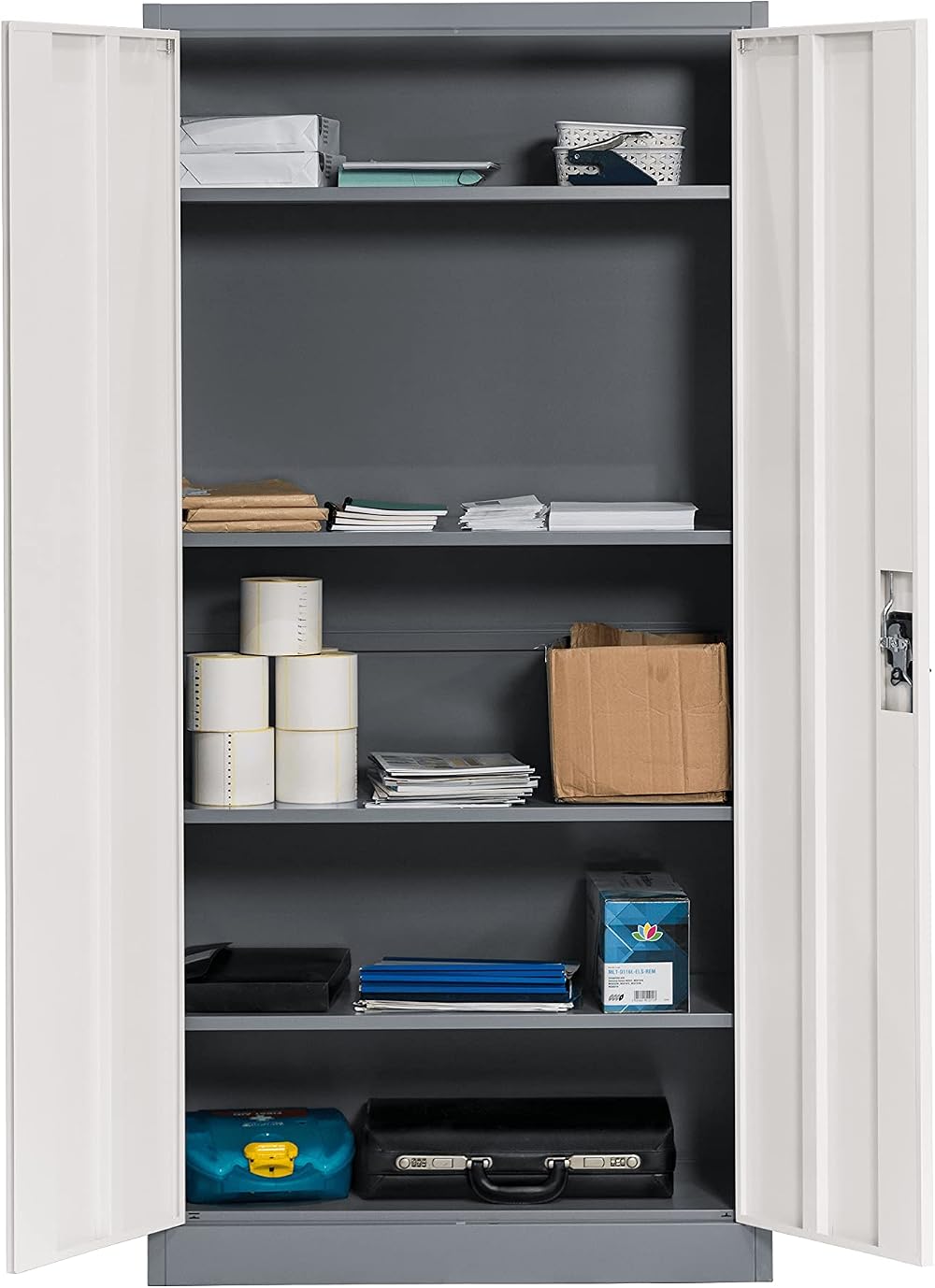 Workplace Depot Steel Storage Cabinet 1850mm Grey 4 Shelves Lockable