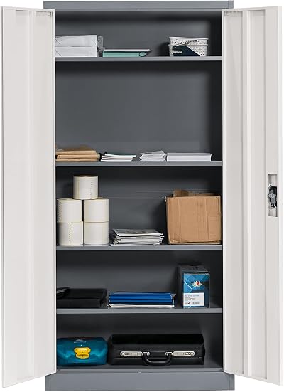 Workplace Depot Steel Storage Cabinet 1850mm Grey 4 Shelves Lockable