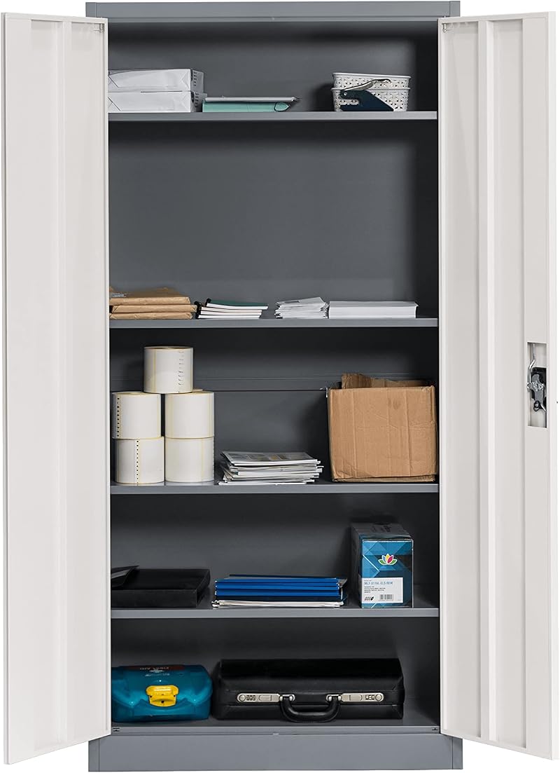 Workplace Depot Steel Storage Cabinet 1850mm Grey 4 Shelves Lockable