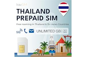 travSIM Thailand SIM Card | Unlimited Data (4G/5G speeds) | Valid for 30 Days | Data only | Use apps Like Whatsapp, Facebook, Instagram and Skype | Use in Thailand and More Than 15 Countries in Asia